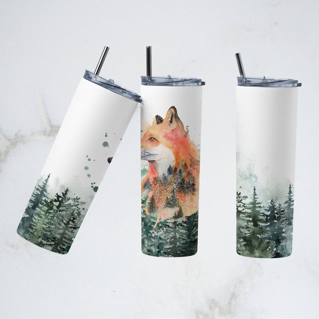 Watercolor Fox Tumbler Wrap , 20 Oz Skinny Animal Sublimation Tumbler ...