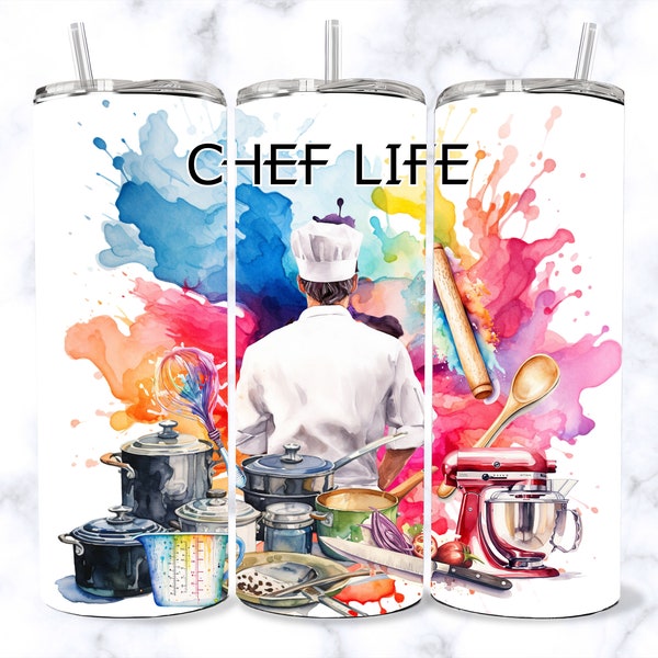 Chef's life 20oz Skinny Tumbler Sublimation Designs, Chef's PNG File Digital Download,Chef's PNG watercolour Tumbler, digital Download