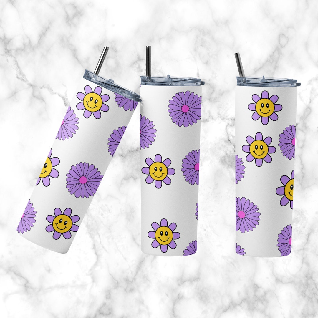 Seamless Retro Daisy Smile Face 20 Oz Skinny Tumbler PNG Sublimation ...