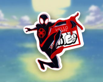 Miles morales, spider-man sticker | movie vinyl decal for laptops, water bottles | comic book character, ATSV