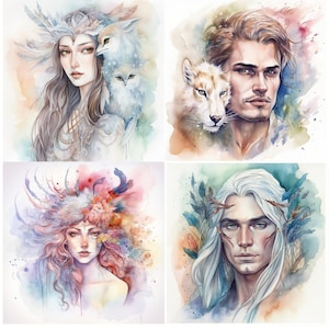 Spirit Guide tekenen en lezen, gestileerde aquarel, paranormaal lezen. Ontgrendel je spiritueel potentieel: spirituele gidstekeningen en begeleiding
