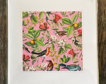 Victorian Birds Greeting Card - Pink