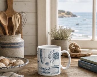 Tazza in ceramica con motivo marino e costa britannica - 325 ml (11 oz)