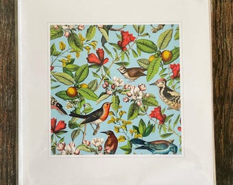 Victorian Birds Greeting Card - Blue