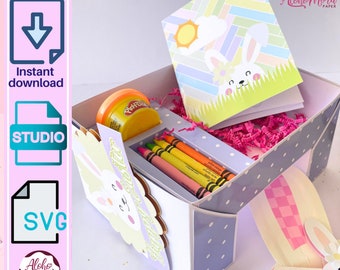 Activity Table Box . Svg and Studio template for cricut and Cameo/Caja mesa de actividades