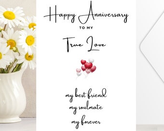 Happy Anniversary to my True Love / Card for True Love / Handmade Card / Minimalistic Card / Blank Inside - 66