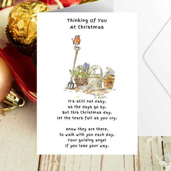 Thinking of You Card At Christmas, Robin Card with Poem/Verse For Him or For Her, Christmas without Mum or Dad, Bereavement Poem Xmas - 371