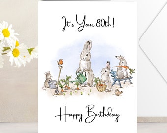 80th Birthday Card | Card for Him Her | Eightieth Birthday Celebrations | 80  year old | Whimsical Woodlands | Handmade | Blank Inside - 264