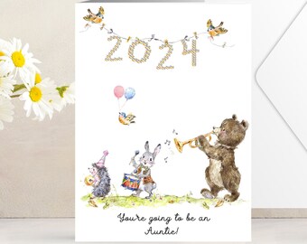 Pregnancy Announcement Card - Auntie to be - Soon To Be Parents in 2024 - New Baby - Pregnancy reveal - Whimsical - Blank Inside - 241