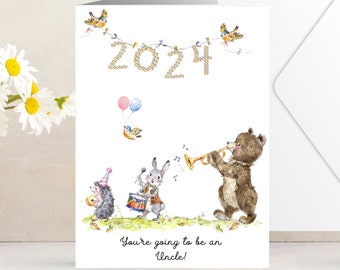 Pregnancy Announcement Card - Uncle to be - Soon To Be Parents in 2024 - New Baby - Pregnancy reveal - Whimsical - Blank Inside - 240