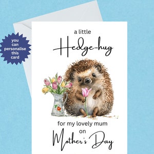 Hedge-Hug Customised Hedgehog Mothers Day Card - Lovely Mom Mum Mam - Mothering Sunday - Woodland Animal Card - Handmade - Blank Inside -613