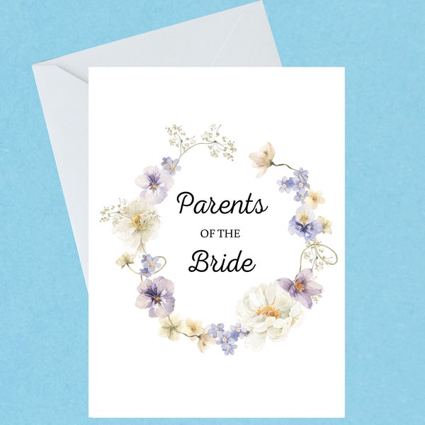 Parents of the Bride Card - Wedding Card - Floral Heart Wreath - Envelope Included - Blank Inside - 216
