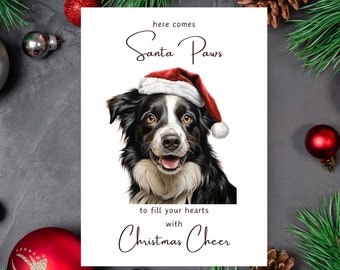 Collie Santa Christmas Card, Funny Collie Dog Xmas Card, Handmade, Cute Dog In Costume, Cute Collie, Blank Inside - 467