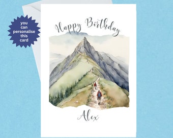 Carte d'anniversaire Mountain View trekking - carte d'alpiniste - carte d'anniversaire pour randonneur - carte Hill Walker - fait main - intérieur vierge - 597