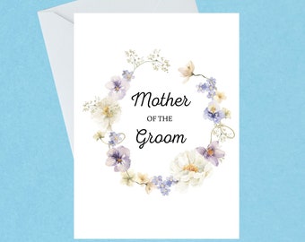 Mother of the Groom Card - Wedding Card - Floral Heart Wreath - Envelope Included - Blank Inside - 214