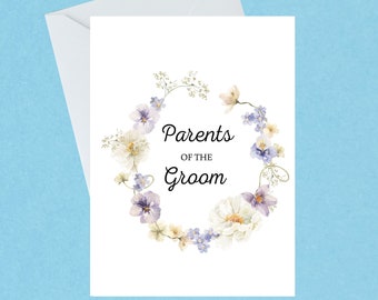 Parents of the Groom Card - Wedding Card - Floral Heart Wreath - Envelope Included - Handmade - Blank Inside - 213