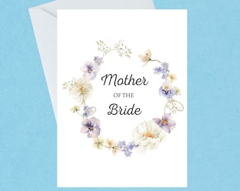 Mother of the Bride Card - Wedding Card - Floral Heart Wreath - Envelope Included - Blank Inside - 217
