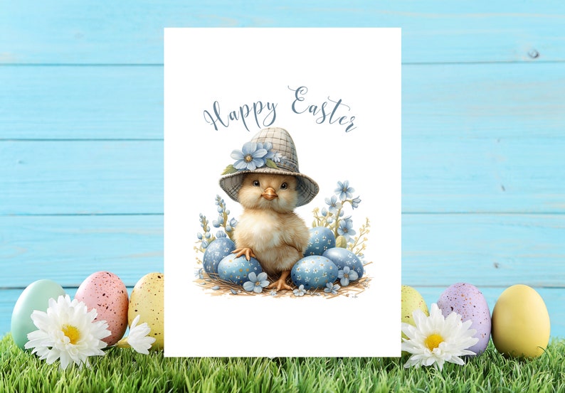 Easter-Delight Pack of 5 Easter Cards, Delightful Easter Card Pack Includes Chicks, Bunnies, Eggs & Floral Baskets Spring Card Set 593 image 4