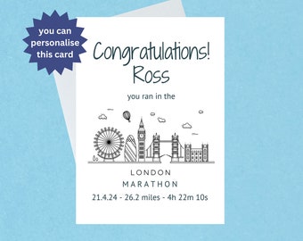 Congratulations London Marathon Card - Personalised London Marathon 21st April 24 - Congratulations to a Marathon Runner - Blank Inside -630