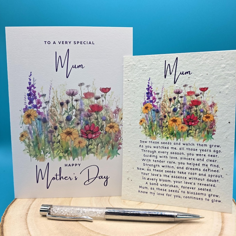 Besonderes Muttertagsgeschenk für Mama, handgemachtes Geschenk, atemberaubende Muttertagskarte, inklusive pflanzbarer Wildblumensamenkarte für den Muttersonntag 619