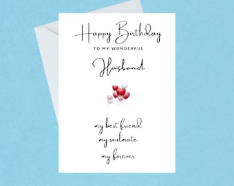 Happy Birthday to my Wonderful Husband/ Card for Husband / Birthday Card for Husband/ Handmade Card / Minimalistic Card / Blank Inside - 71