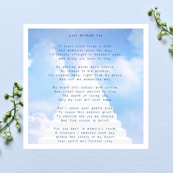 Lost Without You Card - Bereavement Card - Lost Without A Loved One - Deluxe Quality Card Range - Handmade - Blank Inside - 635