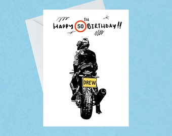 Motorcycle Birthday Card | Personalised Name & Age | 30th | 40th | 50th | 60th | 70th | Biker's Birthday Card | Handmade | Blank Inside 437