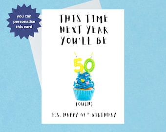 Lustige Geburtstagskarte zum 49.Geburtstag, Feiern, Fast 50 Karte, Lustige Cupcake-Karte zum 49.Geburtstag, Handgemacht, Innen leer - 283
