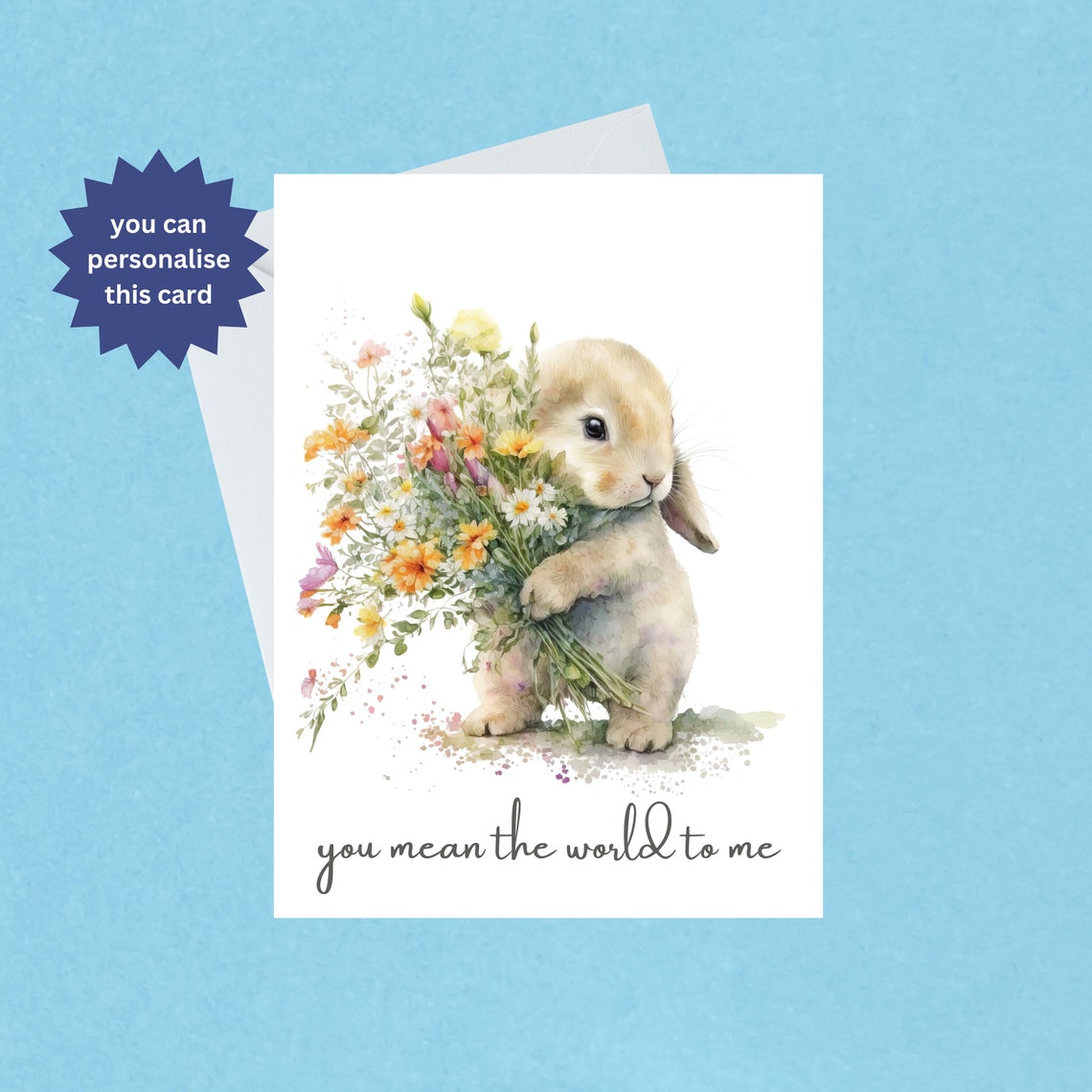 Customized Any Text Cute Bunny Card - Customised Rabbit Card ...