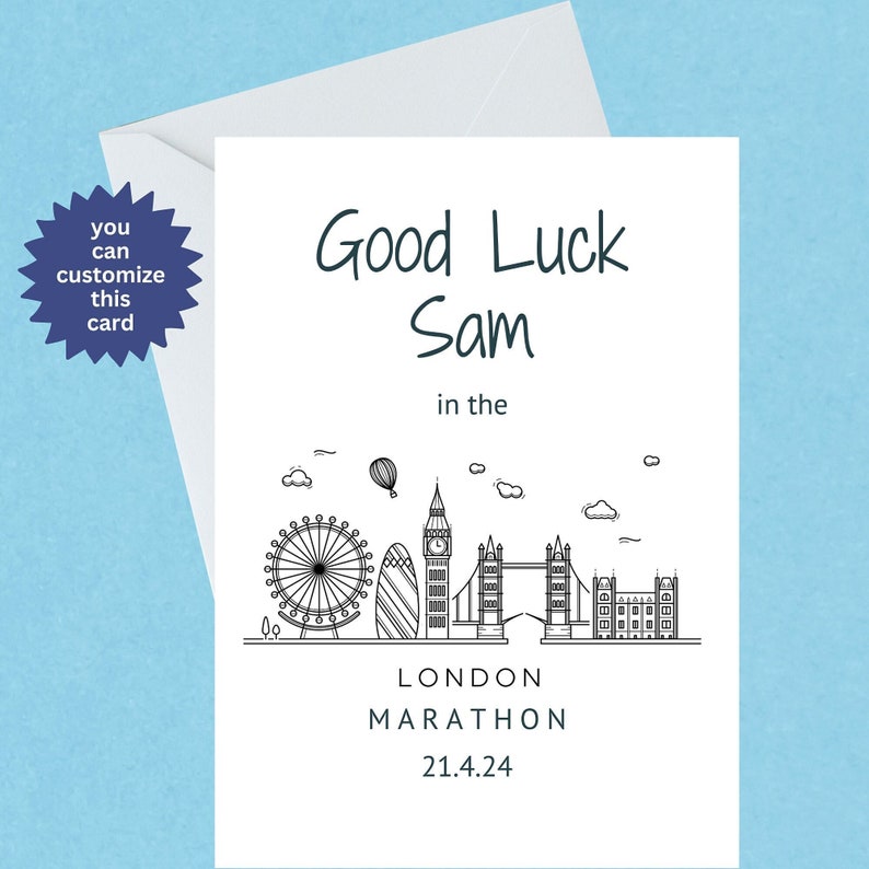 Congratulations London Marathon 21st April 2024 Good Luck London Marathon Personalise with name and time Blank Inside 629 image 4