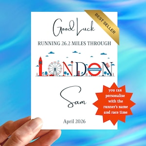 London Card Running 26.2 Miles Through London - Customised Text Card - For example, Good Luck Card - In London 2026
