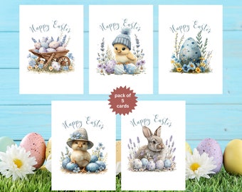 Easter-Delight Pack of 5 Easter Cards, Delightful Easter Card Pack - Includes Chicks, Bunnies, Eggs & Floral Baskets - Spring Card Set - 593