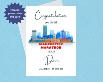 Congratulations Manchester Marathon Card - Good Luck Manchester Marathon 14th April 2024 - Personalised Manchester Marathon-Blank Inside-698