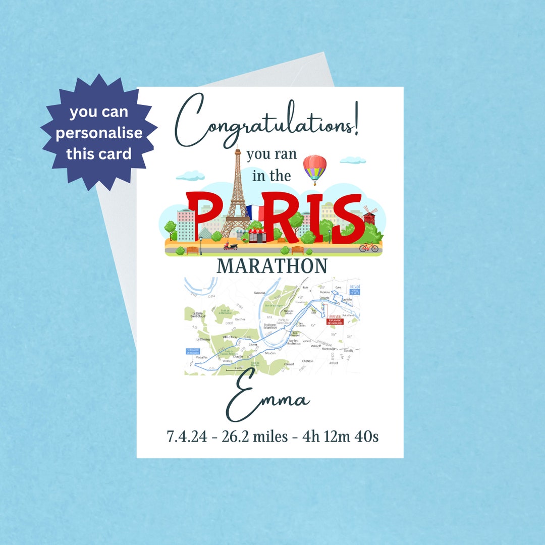 Congratulations Paris Marathon Card Personalised Paris Marathon 7th