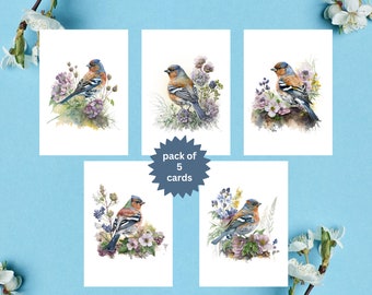 Chaffinch Greeting Cards Pack of 5 - Cute Garden Bird Card Multipack, Pack of Bird Greeting Cards, Blank Inside - 258