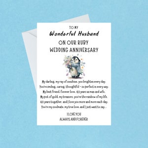 Handgemachte Glückwunschkarte Zum 40. Hochzeitstag – „Ruby Anniversary“ Für Ehemann