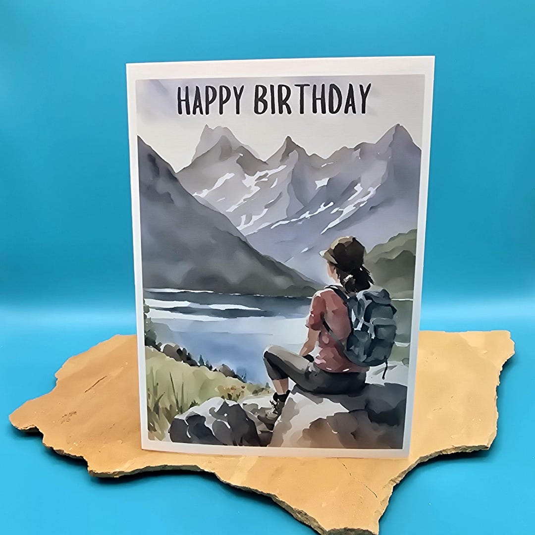 Mountain Grad Card Mountain View Trekking Card - Female Mountain Climber - Birthday Card ...