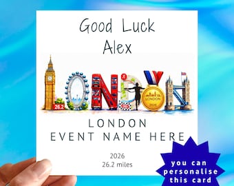 London Event Card - Running In London Card - Good Luck Running 26.2 Miles Through London Gift - Marathon Runner Personalised Handmade Gift