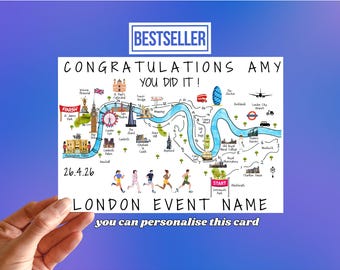 London Event Card - Congratulations - Good Luck -Free Delivery 1st Class - Runner Personalised Gift -  Marathon Runner Card - Handmade 3000