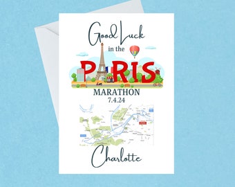 Carte de chance pour le marathon de Paris - Carte personnalisée du marathon de Paris du 7 avril 2024 - Carte de chance pour le marathonien - Intérieur vierge - 682