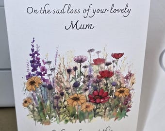 Sympathy Card - Loss of Mum, Wife, Nanny, Daughter, Friend - Sympathy Wildflowers Card - Condolence Card - In Memory of - Blank Inside 382