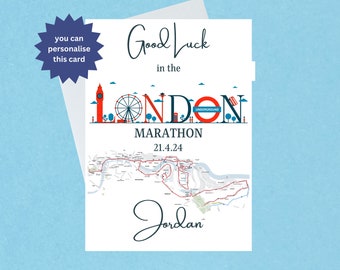 Tarjeta de buena suerte en el maratón de Londres - Maratón de Londres 21 de abril de 2024 - Tarjeta de buena suerte para el corredor de maratón - Interior en blanco - 247