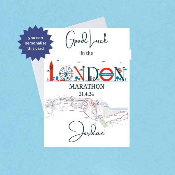 Good Luck in the London Marathon Card - London Marathon 21st April 2024 - Good Luck to Marathon Runner Card - Blank Inside - 247