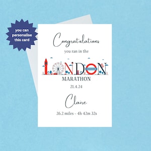 Gefeliciteerd London Marathon 21 april 2024 Card Good Luck London Marathon Personaliseer met naam en tijd Blank Inside 247 afbeelding 1