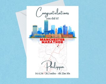 Biglietto di congratulazioni per la maratona di Manchester - Buona fortuna per la maratona di Manchester 14 aprile 2024 - Personalizzato Manchester Marathon-Blank Inside-698