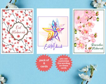 Happy Eid Cards Pack of 6, Ramadan Multipack Cards, Islamic Holiday Eid Al Fitr 2024, 6 pack - 649