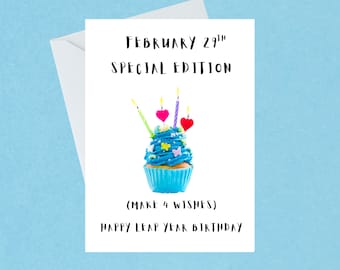 Leap Year Birthday Cupcake Card | Card for Him or Her | Leap Year Birthday Celebrations | Cute Cupcake Card | Handmade | Blank Inside 528