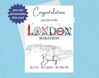 Carte de félicitations pour le marathon de Londres - Marathon de Londres 21 avril 2024 - Félicitations à un coureur de marathon - Intérieur vierge - 248