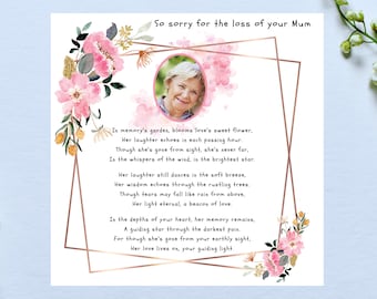 Bereavement Card Personalised with a PHOTO - So Sorry For The Loss Of Your Mum, Nan, Sister, With Poem / Verse - Handmade - 728