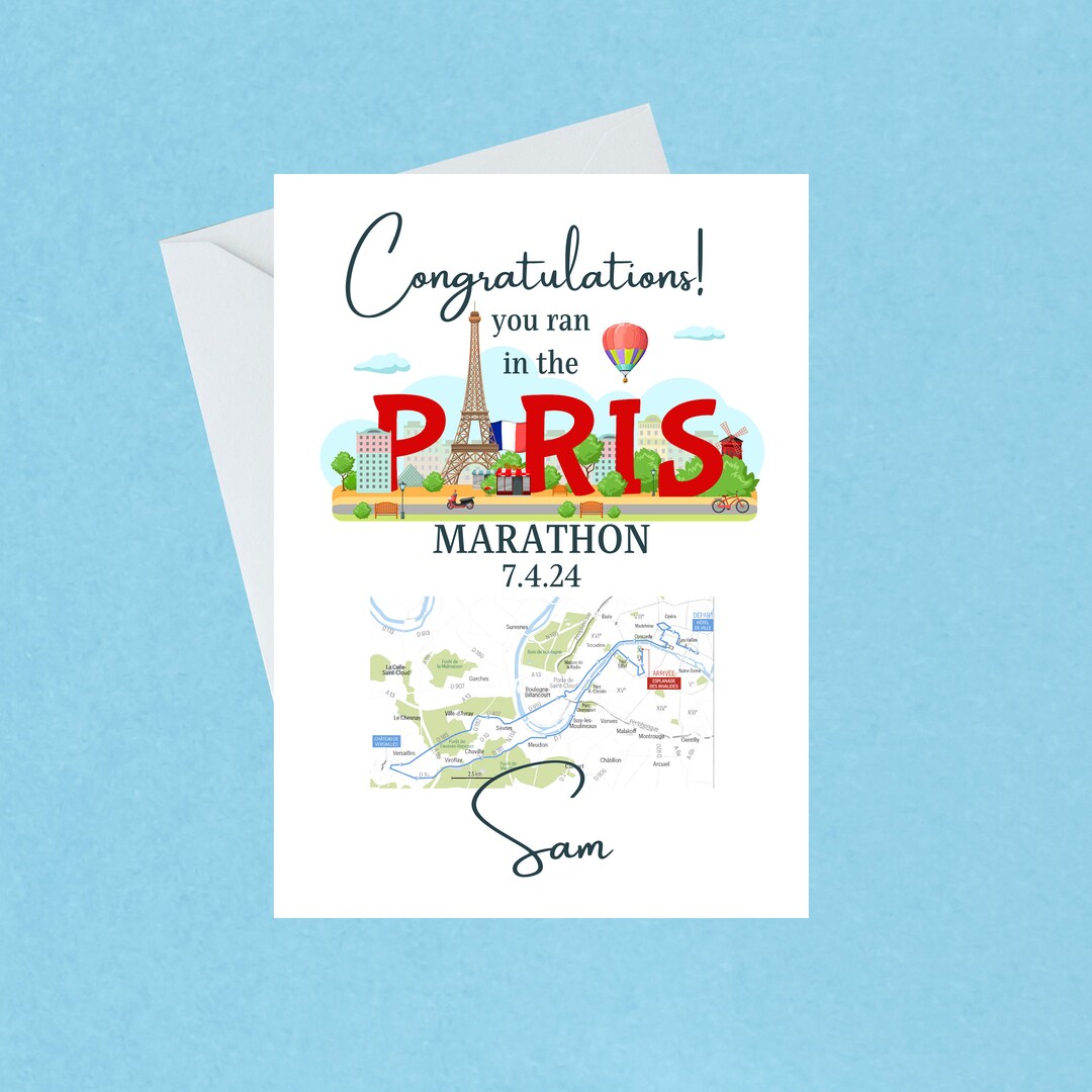 Congratulations You Ran in the Paris Marathon Card Personalised Paris